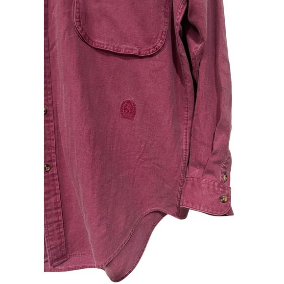 Tommy Hilfiger Vintage Mens L Button Up Embroidered Crest Pockets Faded Red - Picture 2 of 6